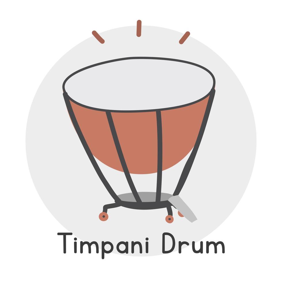 Timpani clipart cartoon style. Simple cute brown timpani percussion musical instrument flat