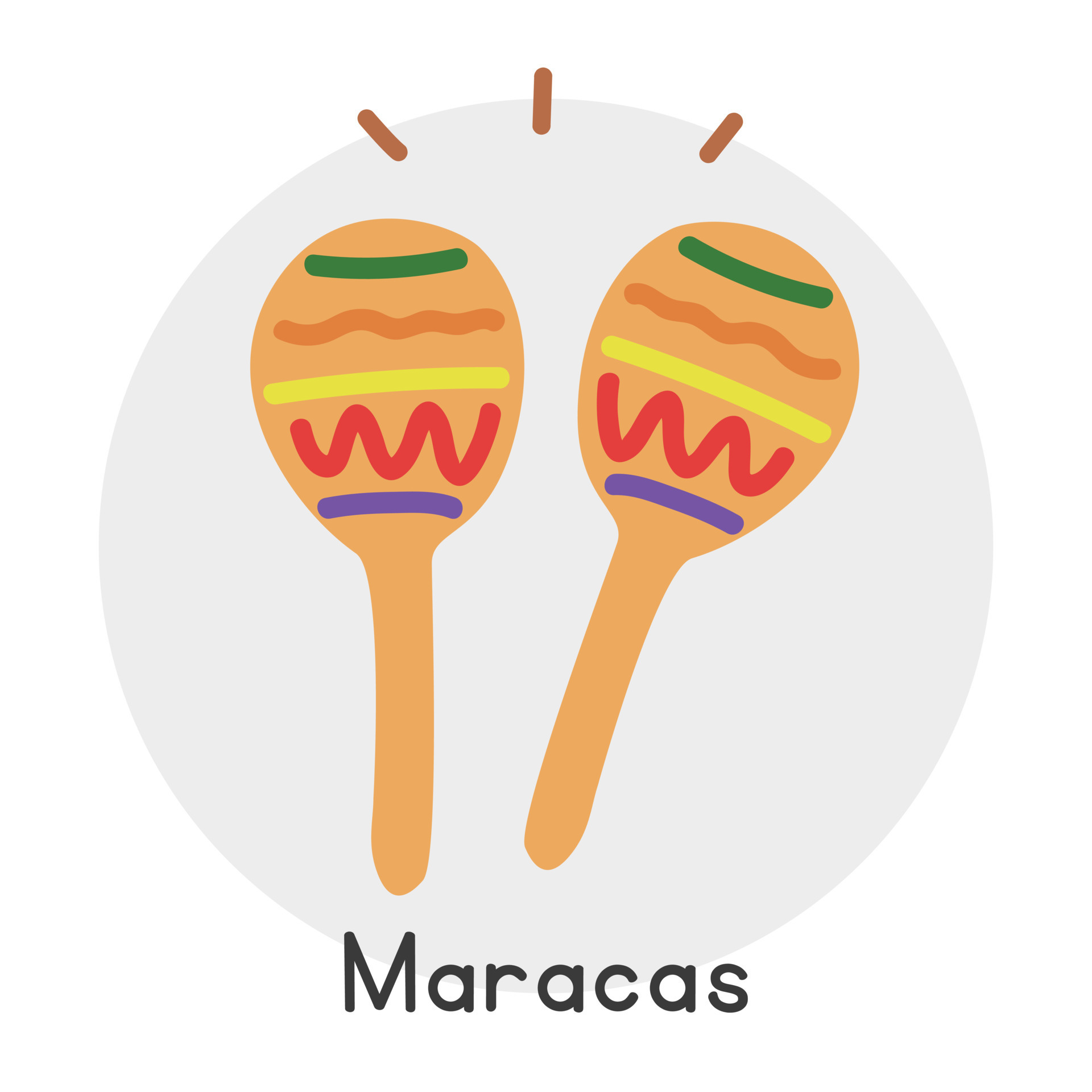 Colorful maracas clipart cartoon style. Simple cute wooden maracas