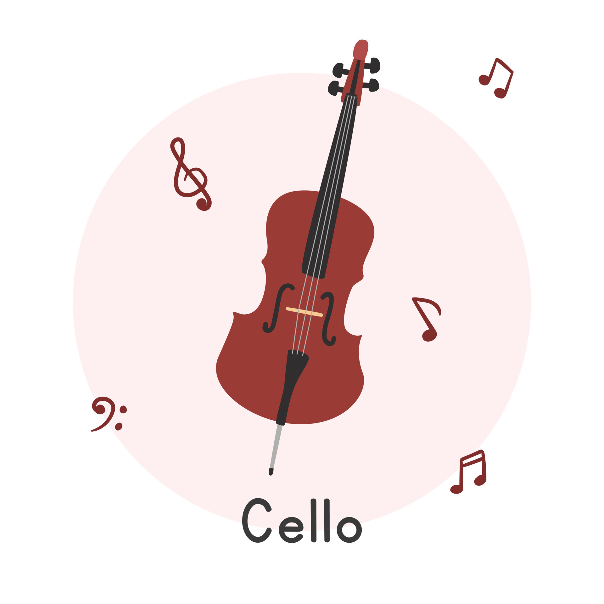 Cello clipart cartoon style. Simple cute brown cello string instrument