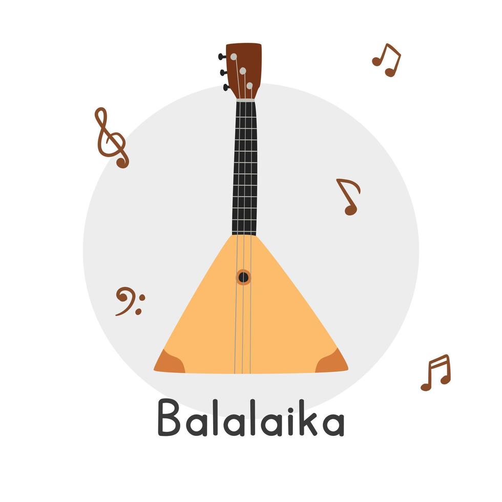 Balalaika clipart cartoon. Simple cute Balalaika traditional Russian stringed musical instrument flat vector illustration. String instrument balalaika hand drawn doodle style. Russian folk instrument