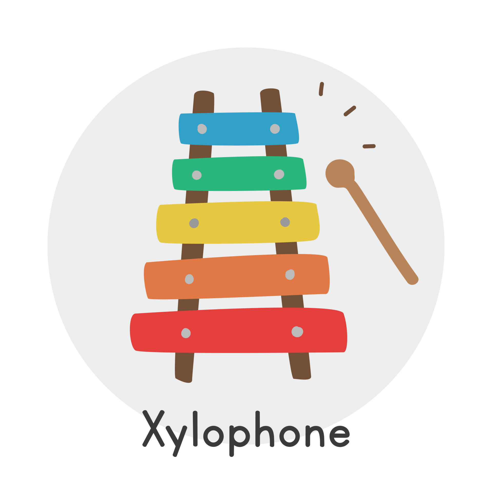 Xylophone clipart cartoon style. Simple cute children's rainbow color xylophone musical