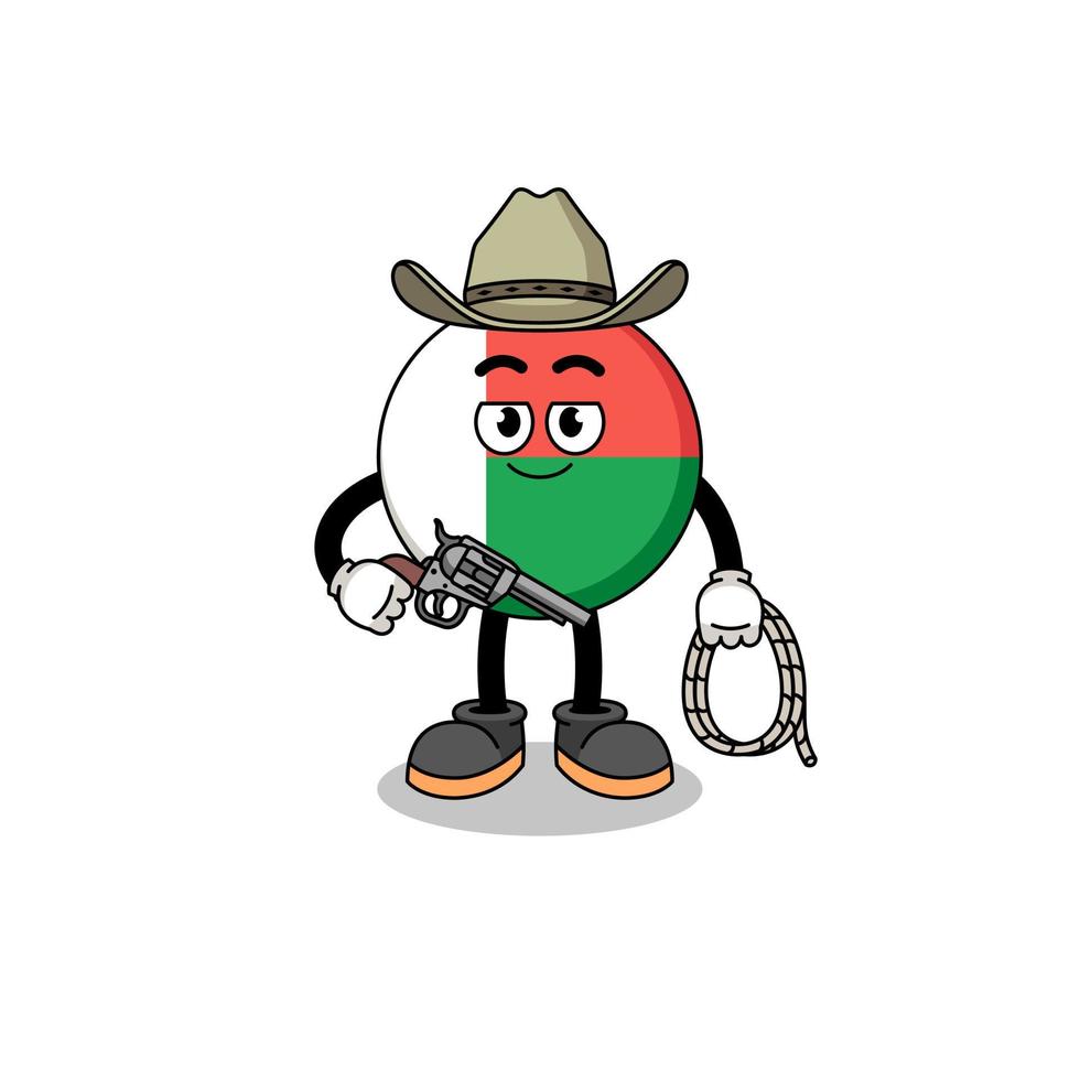 mascota del personaje de la bandera de madagascar como un vaquero vector