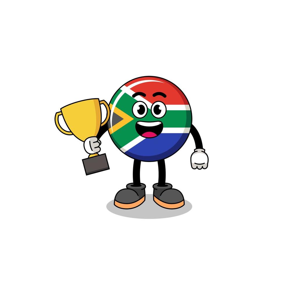 Cartoon mascot of south africa flag holding a trophy vector