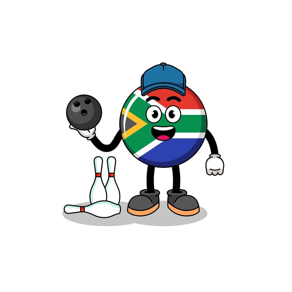 mascota de la bandera de sudáfrica como jugador de bolos vector