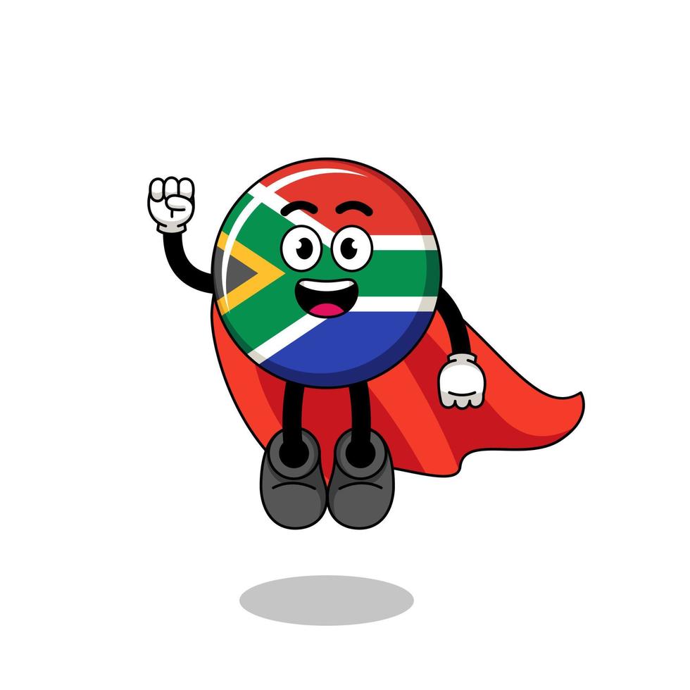 caricatura de la bandera de sudáfrica con superhéroe volador vector