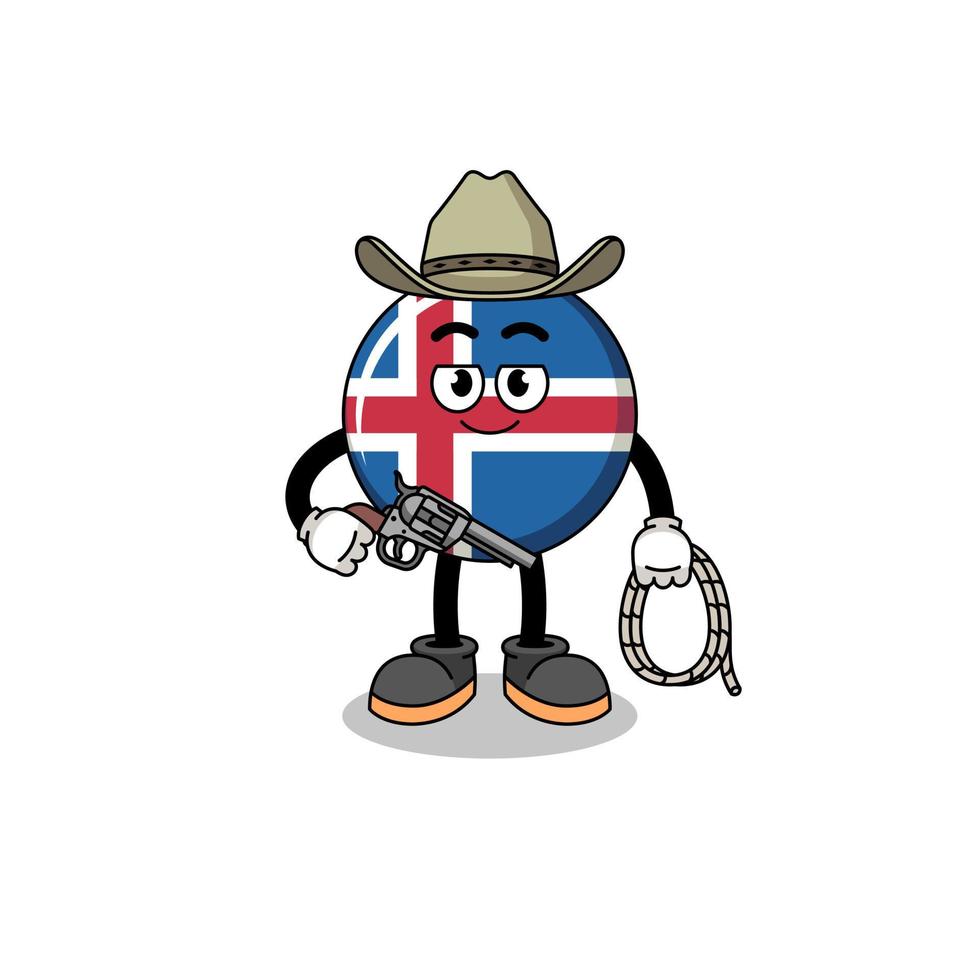 mascota del personaje de la bandera de islandia como vaquero vector