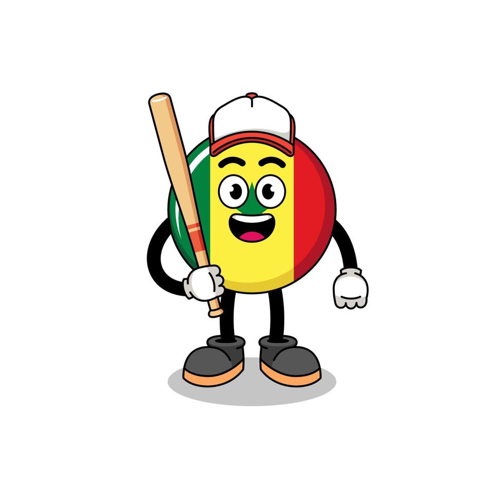 caricatura de la mascota de la bandera de senegal como jugador de béisbol vector