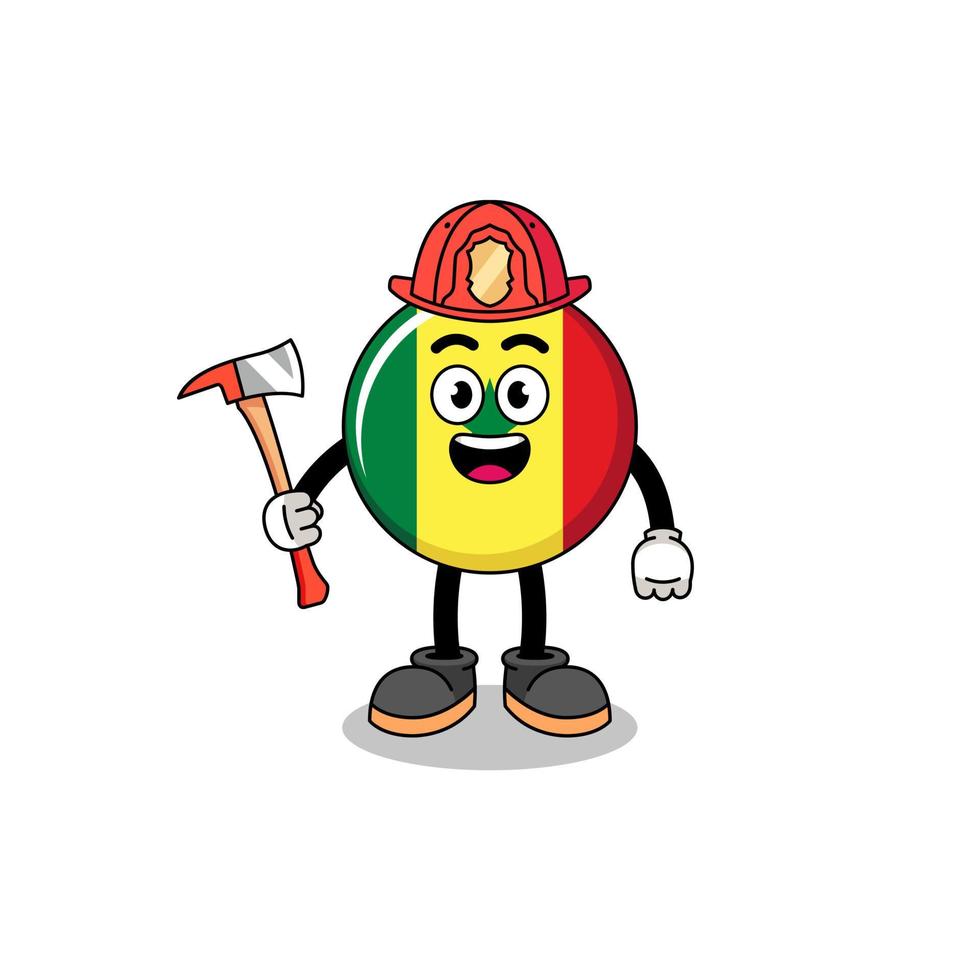 Cartoon mascot of senegal flag firefighter vector