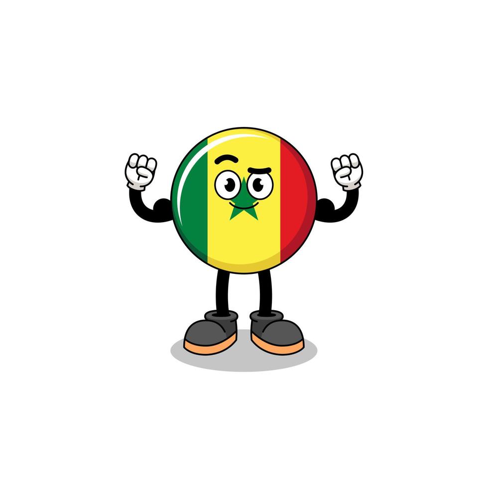 caricatura de mascota de la bandera de senegal posando con músculo vector