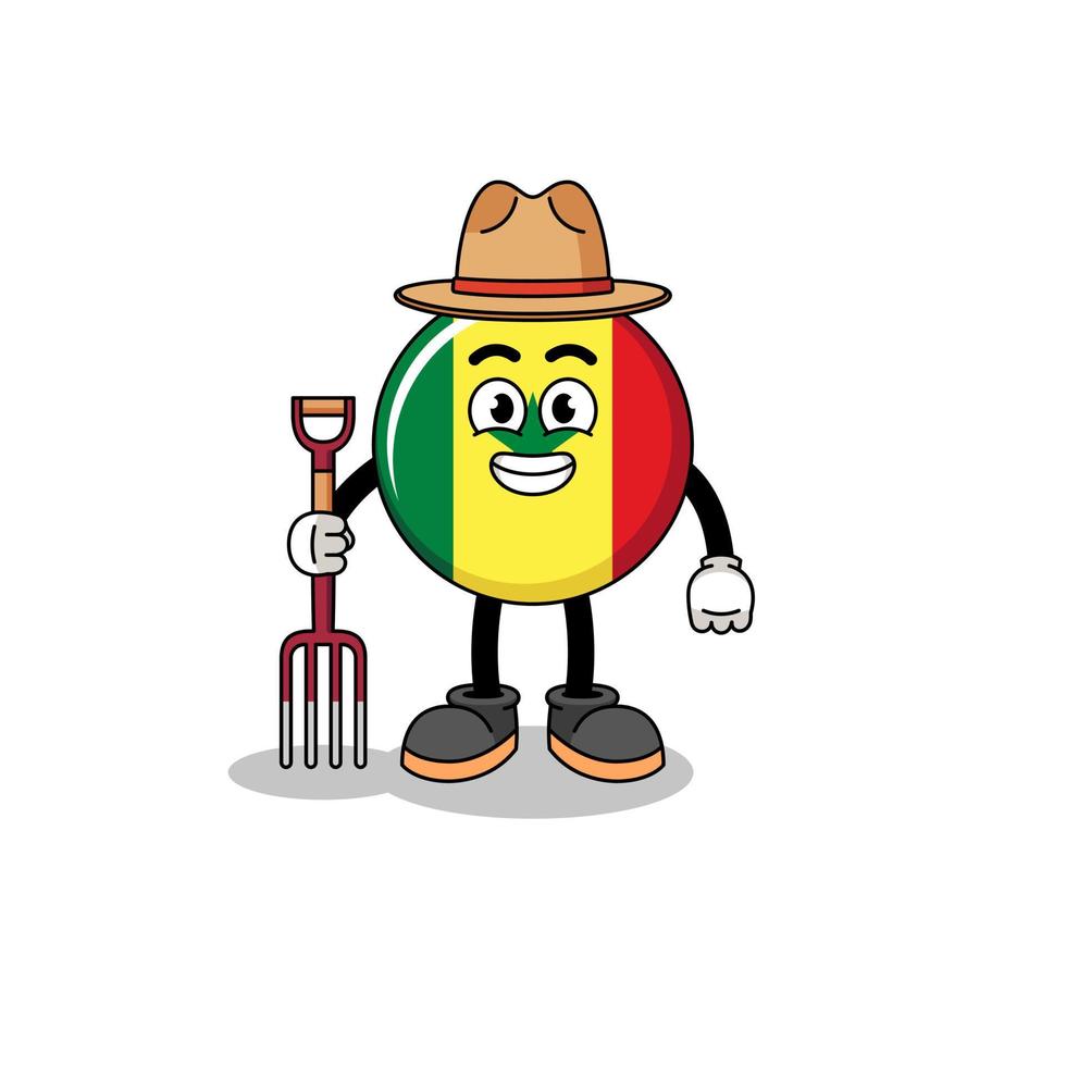mascota de dibujos animados del granjero de la bandera de senegal vector