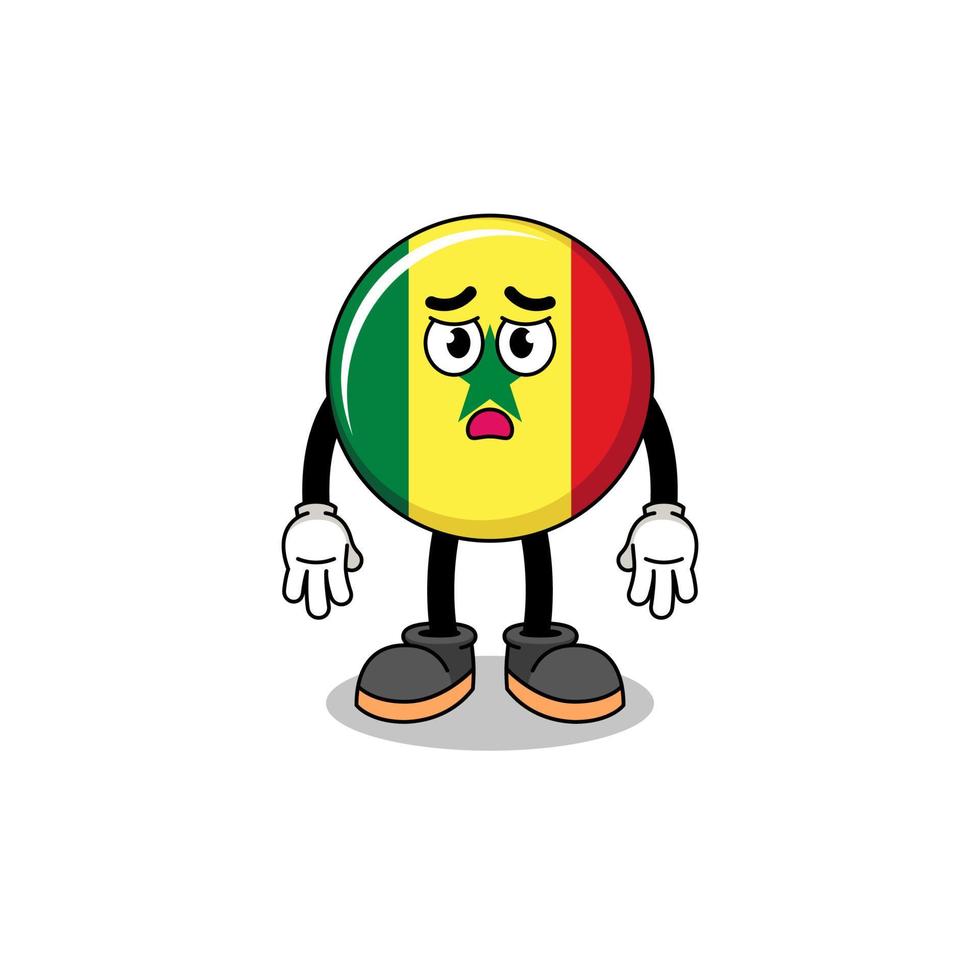 senegal flag cartoon illustration with sad face vector