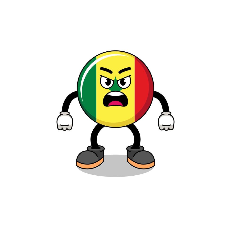 senegal flag cartoon illustration with angry expression vector