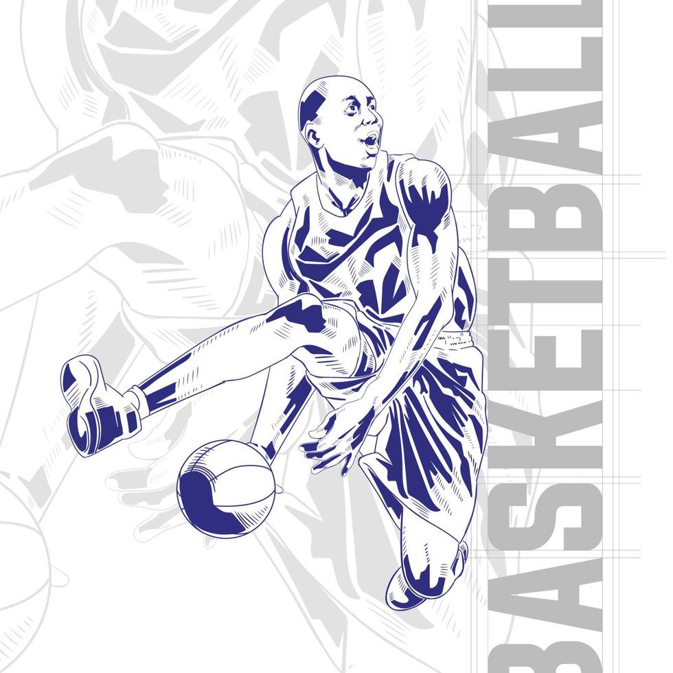 Basketball player in action comic-style illustration vector