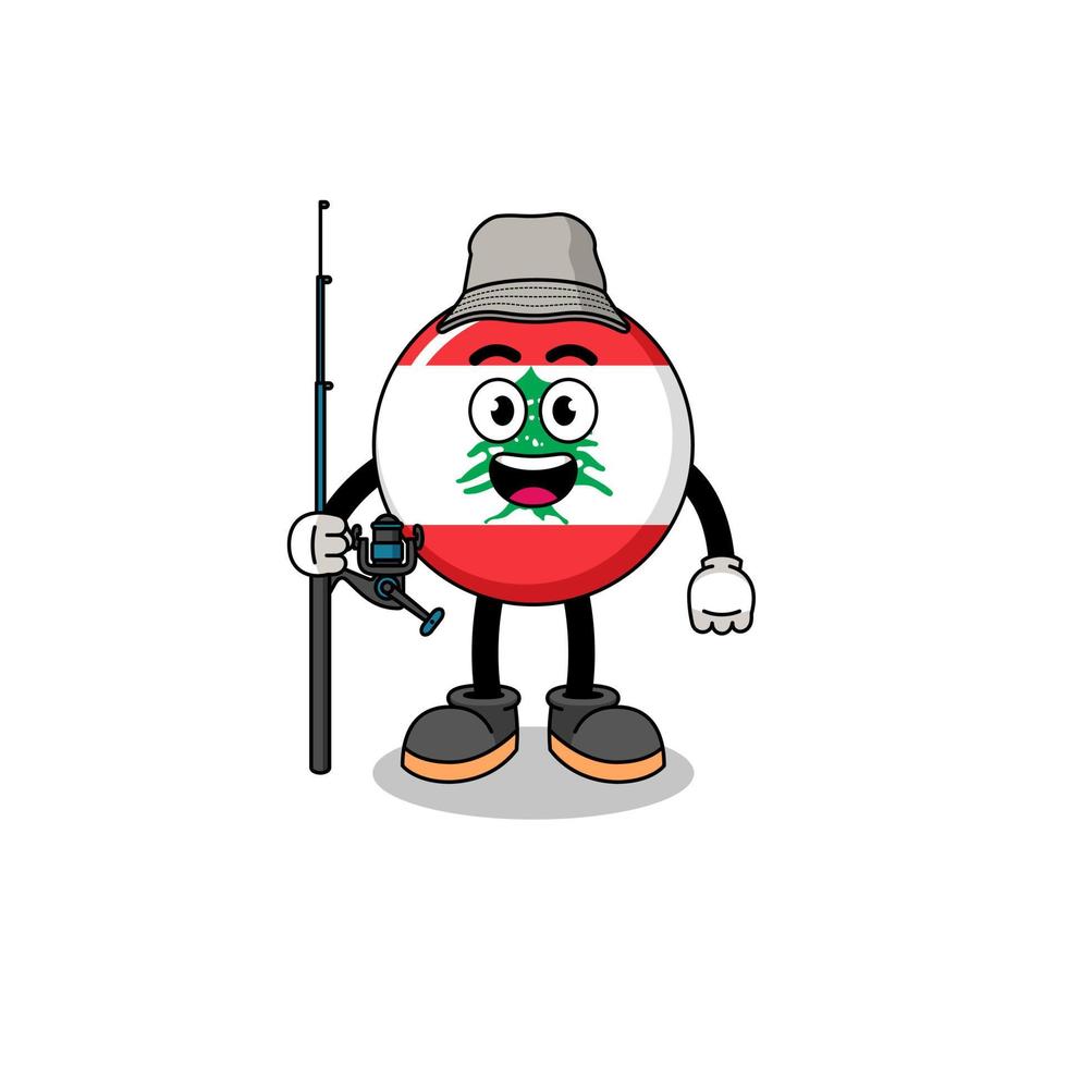 Mascot Illustration of lebanon flag fisherman vector