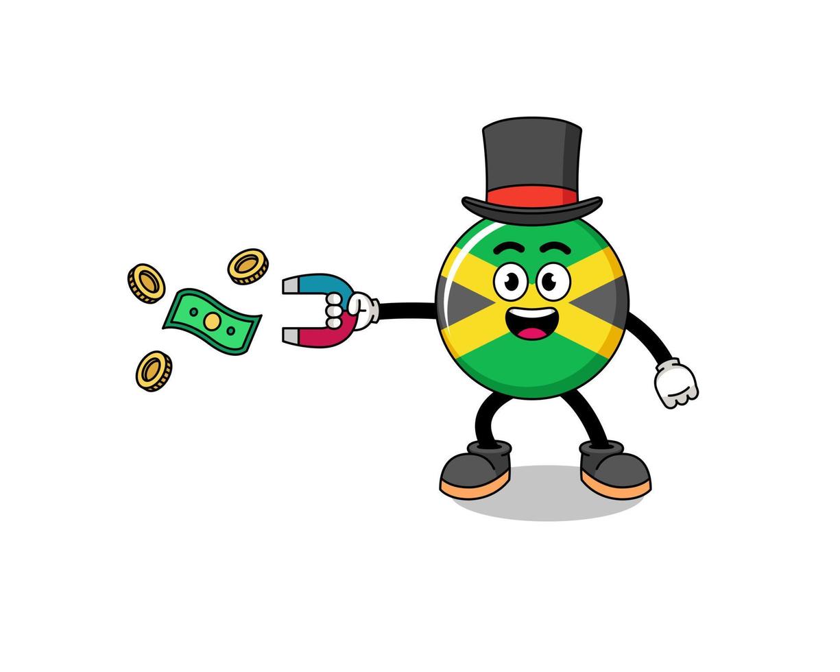 Character Illustration of jamaica flag catching money with a magnet vector