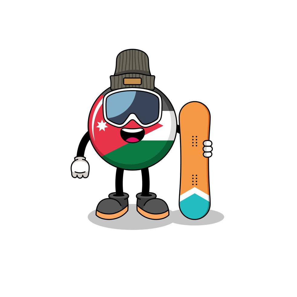 caricatura de la mascota del jugador de snowboard de la bandera de jordania vector