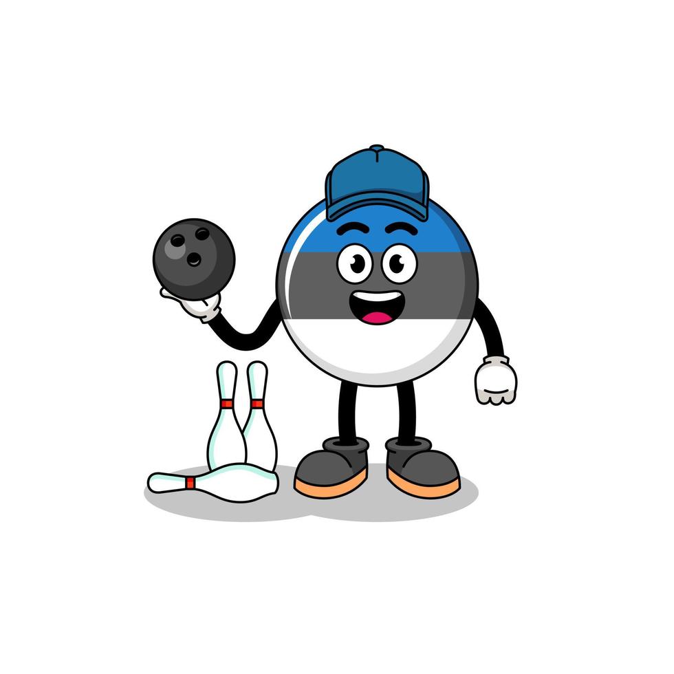 mascota de la bandera de estonia como jugador de bolos vector