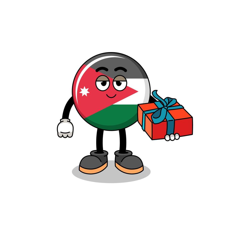 ilustración de la mascota de la bandera de jordania dando un regalo vector