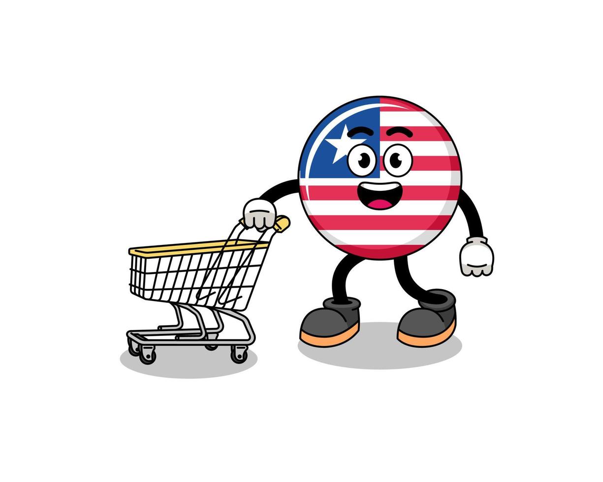 caricatura de la bandera de liberia sosteniendo un carrito de compras vector