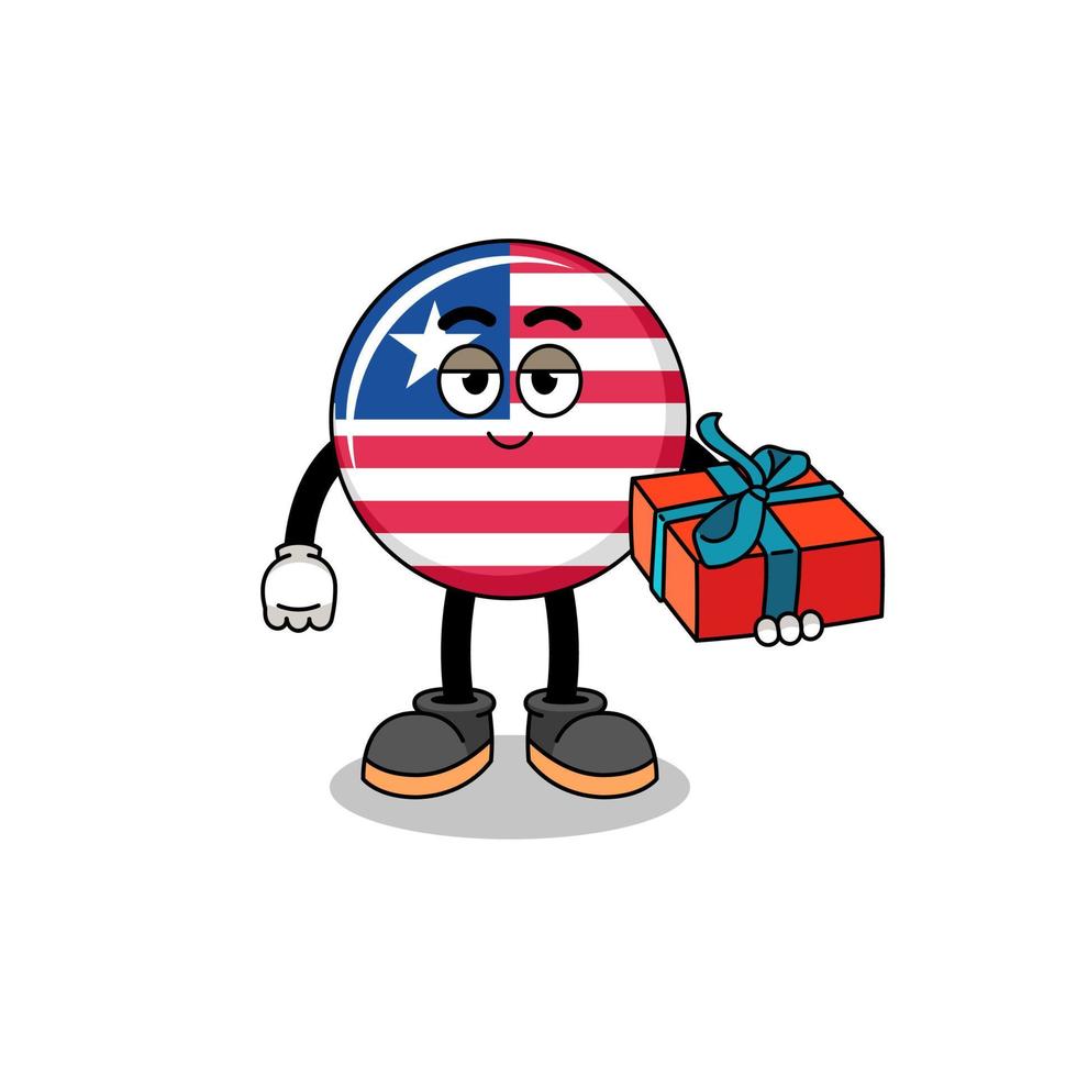 ilustración de la mascota de la bandera de liberia dando un regalo vector