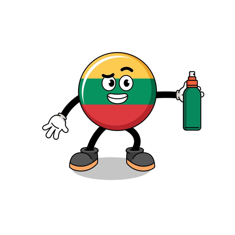 lithuania flag illustration cartoon holding mosquito repellent vector