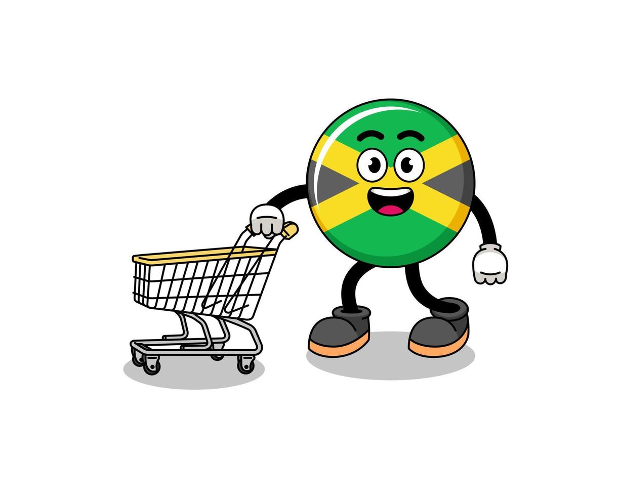 caricatura de la bandera de jamaica sosteniendo un carrito de compras vector