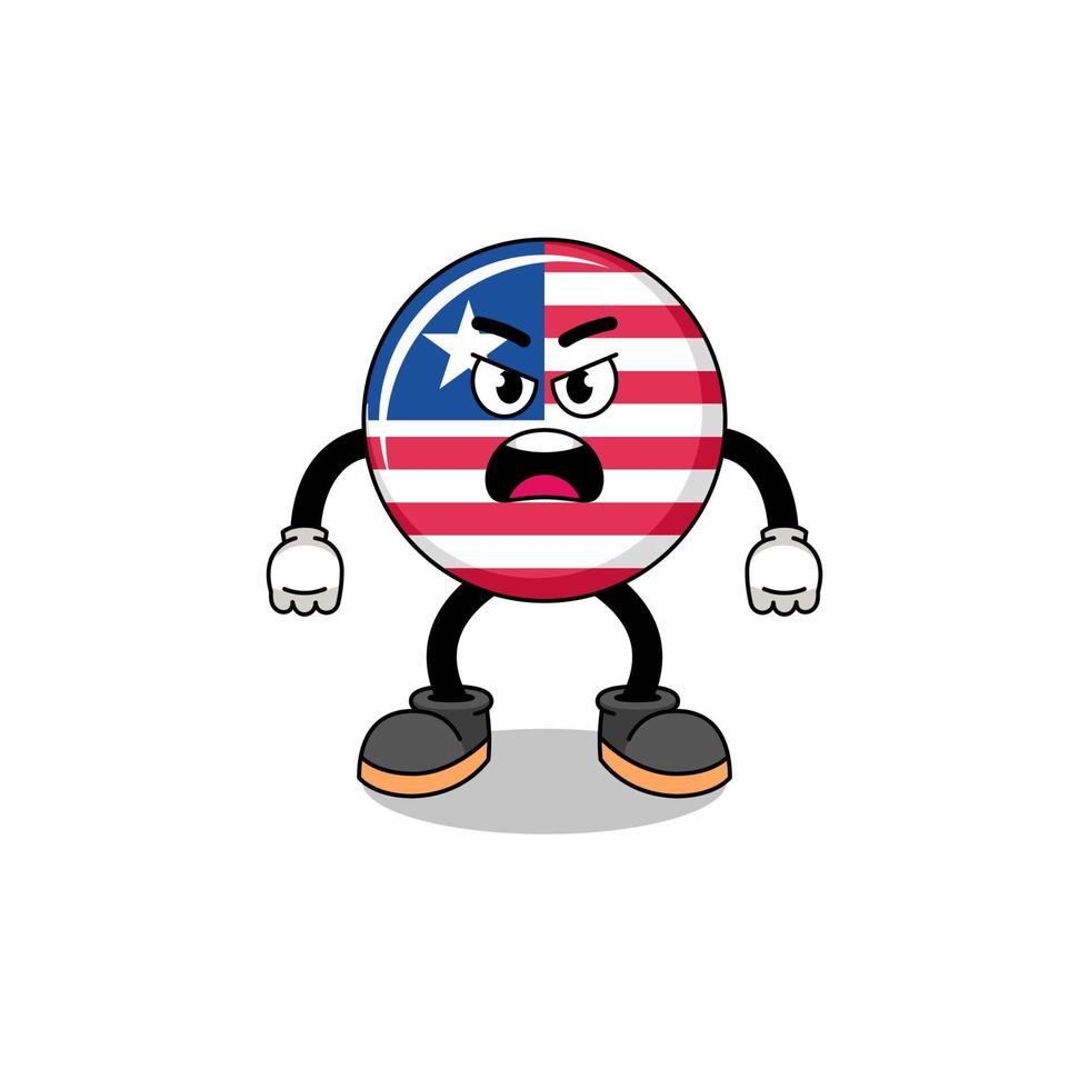 liberia flag cartoon illustration with angry expression vector