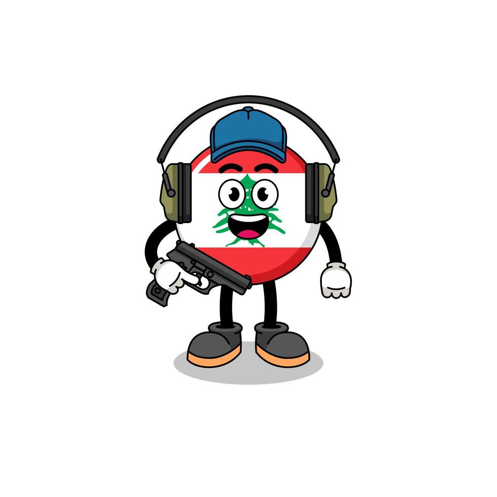 Character mascot of lebanon flag doing shooting range vector