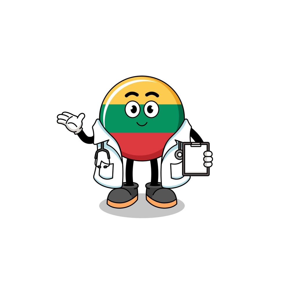 Cartoon mascot of lithuania flag doctor vector