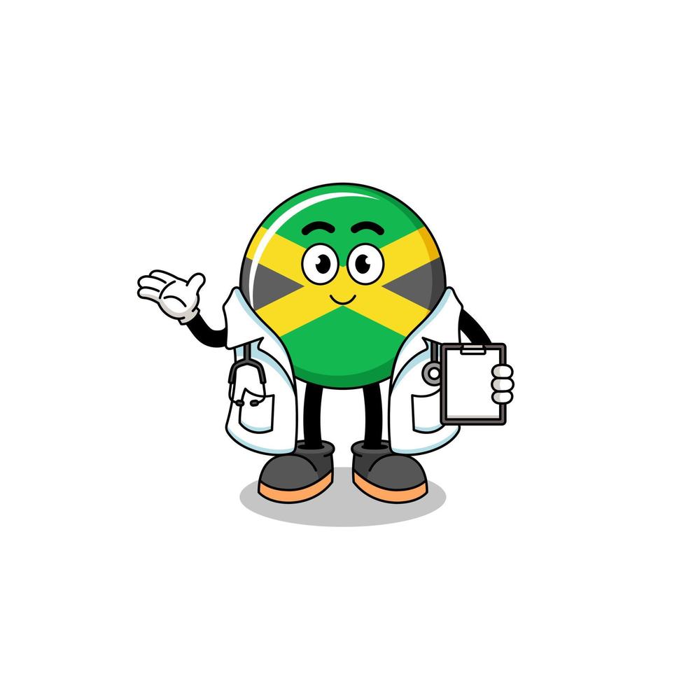 caricatura, mascota, de, jamaica, bandera, doctor vector