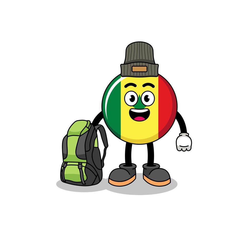 Illustration of senegal flag mascot as a hiker vector