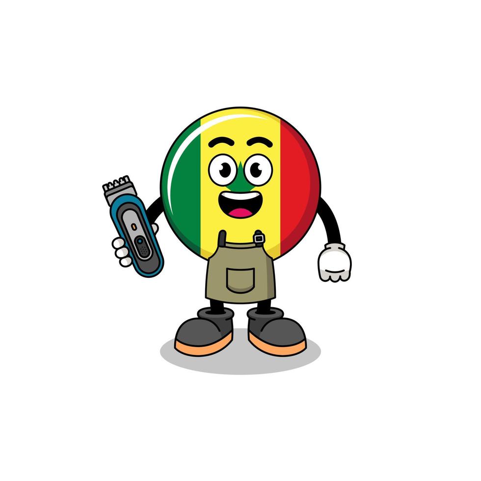 ilustración de dibujos animados de la bandera de senegal como peluquero vector