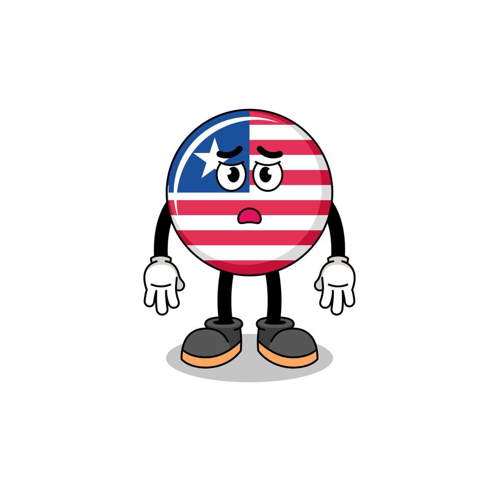 liberia flag cartoon illustration with sad face vector