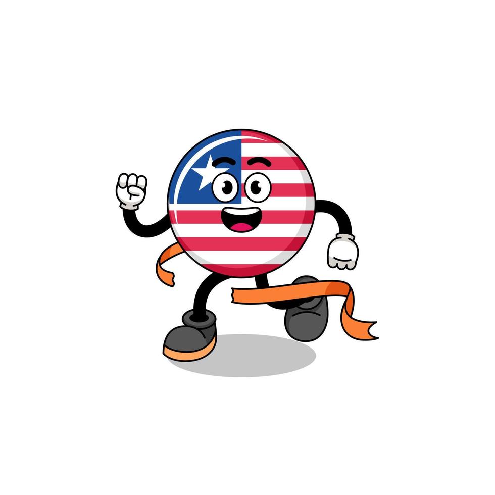 caricatura de mascota de la bandera de liberia corriendo en la línea de meta vector