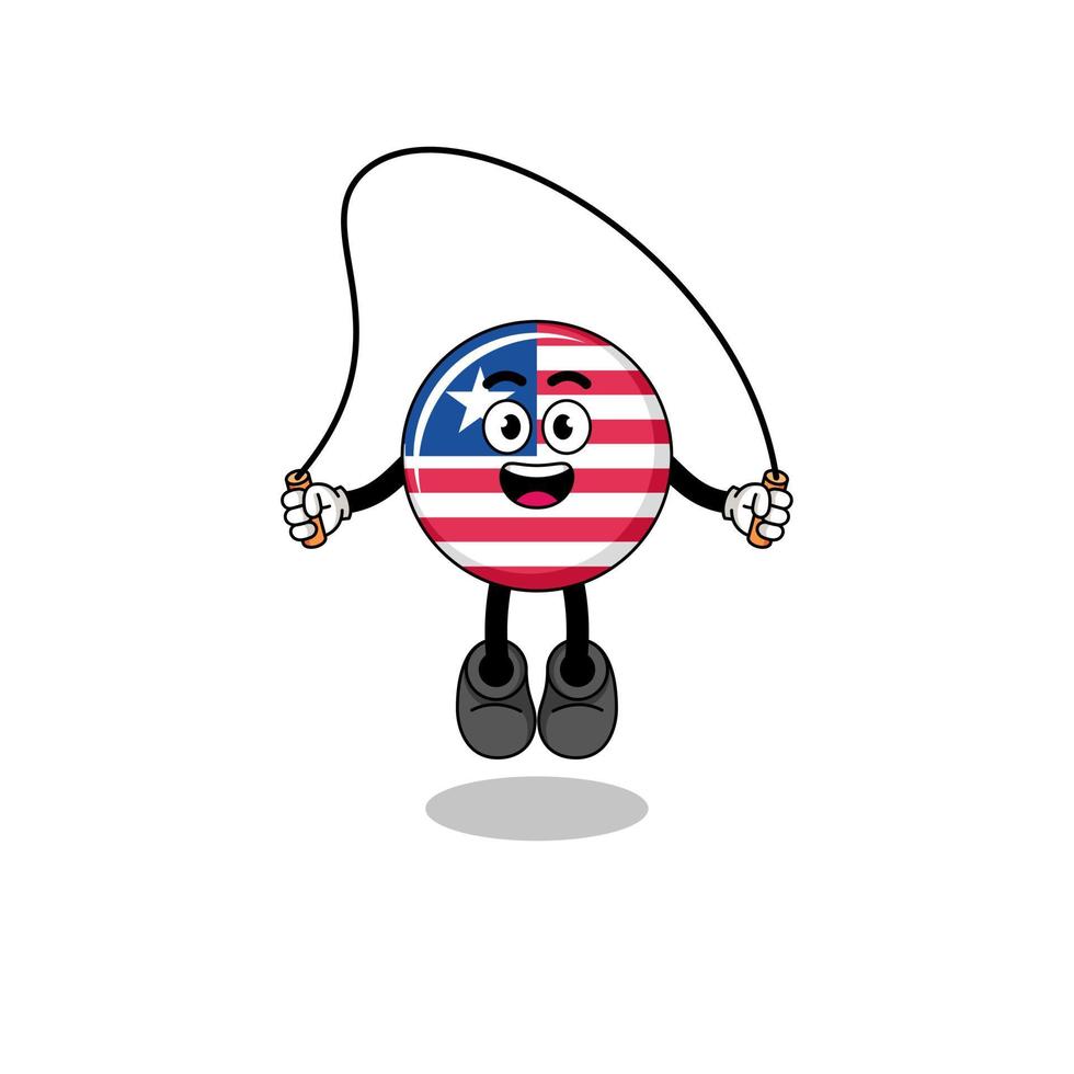 la caricatura de la mascota de la bandera de liberia está jugando a saltar la cuerda vector