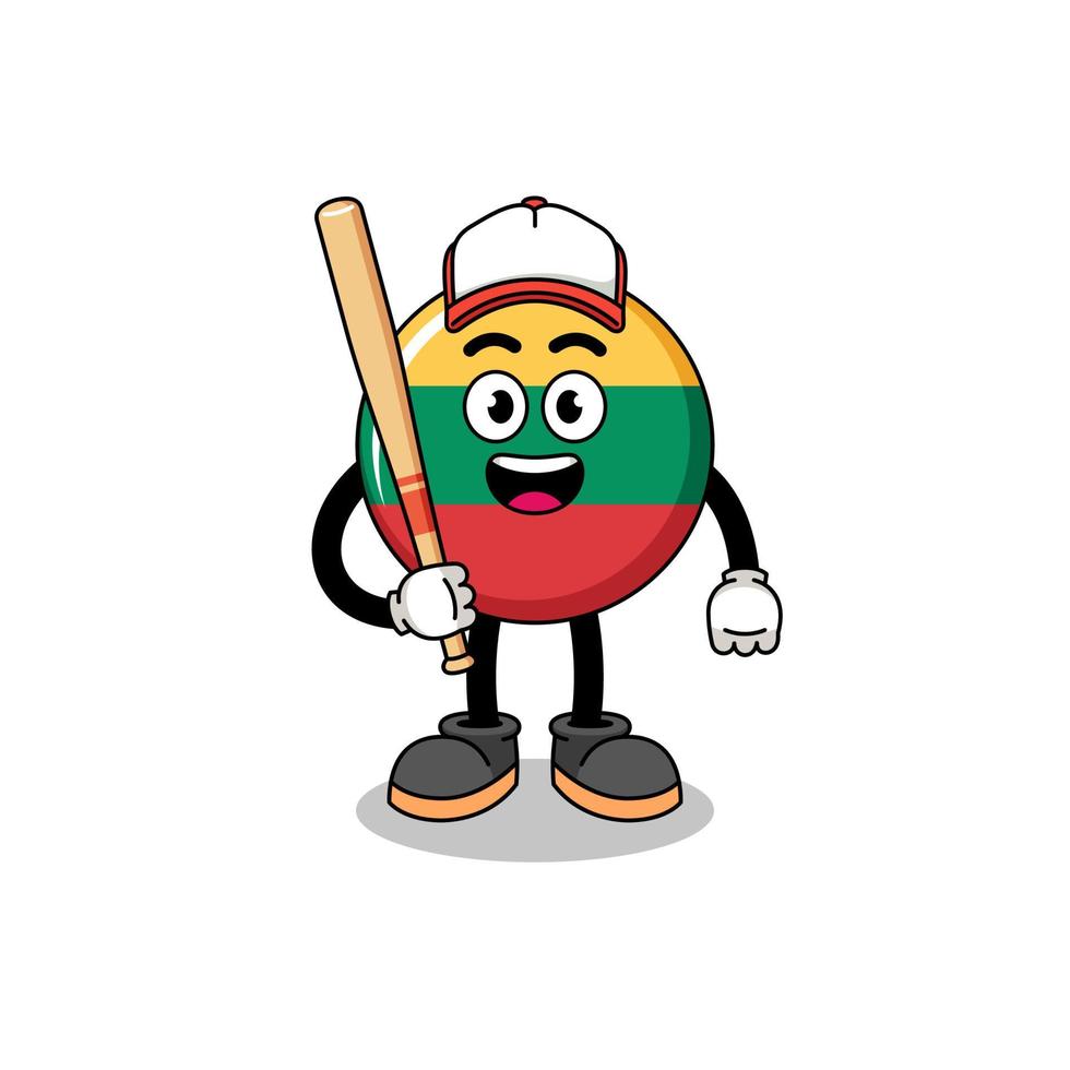 caricatura de la mascota de la bandera de lituania como jugador de béisbol vector