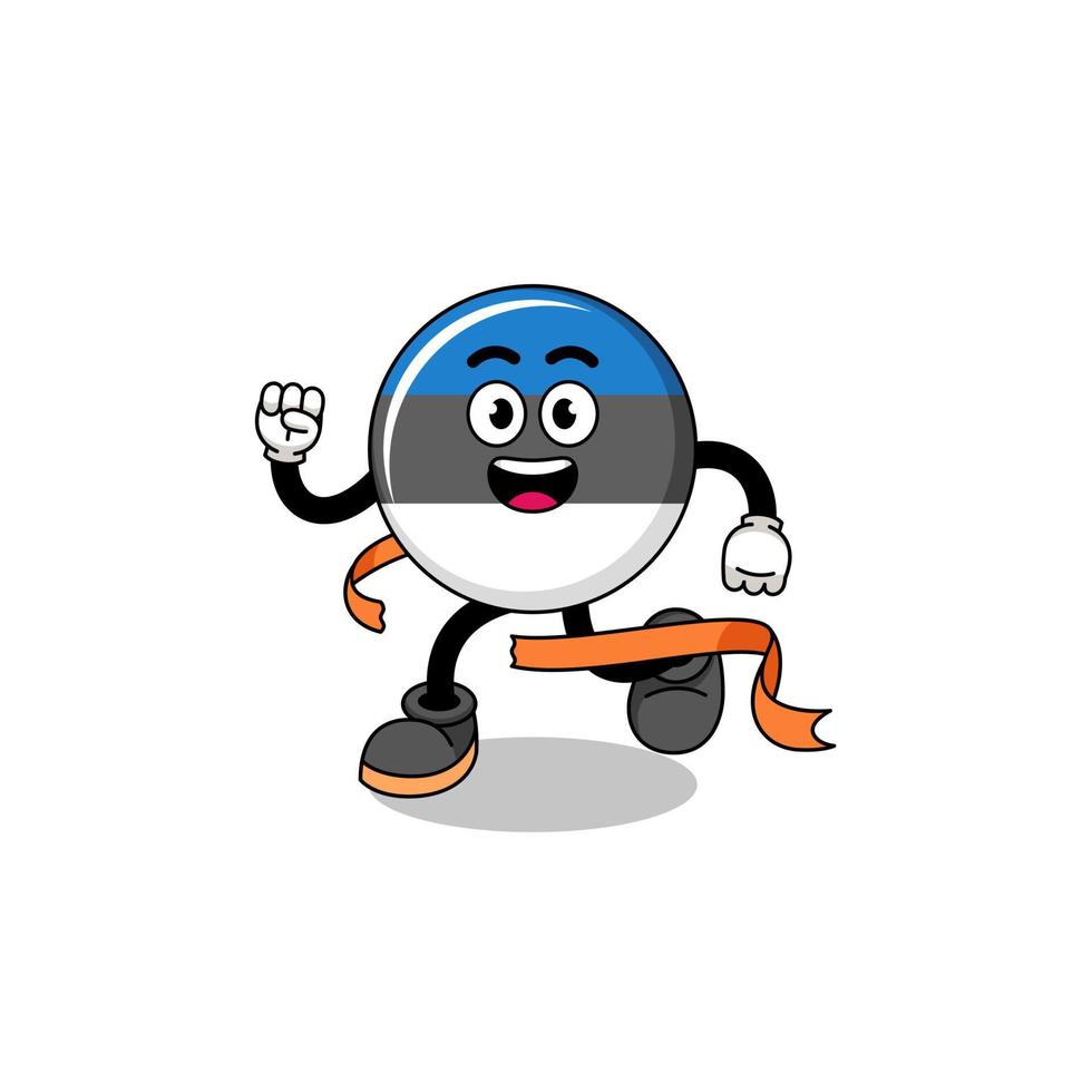 caricatura de mascota de la bandera de estonia corriendo en la línea de meta vector