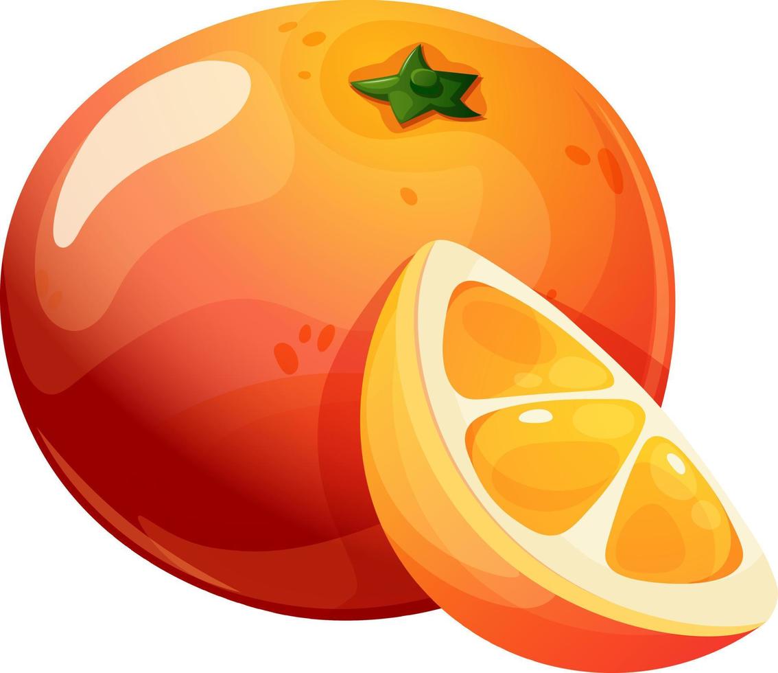 Juicy cartoon orange with slice on transparent background vector