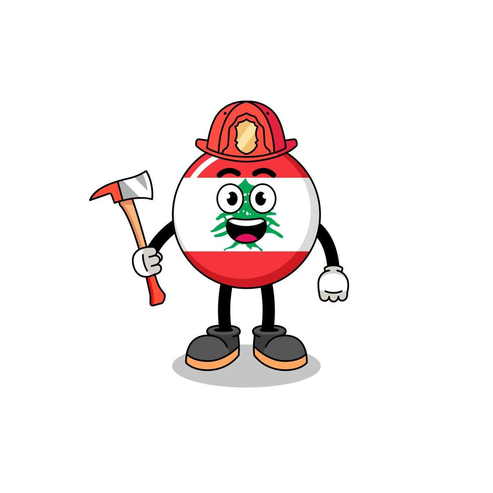 Cartoon mascot of lebanon flag firefighter vector