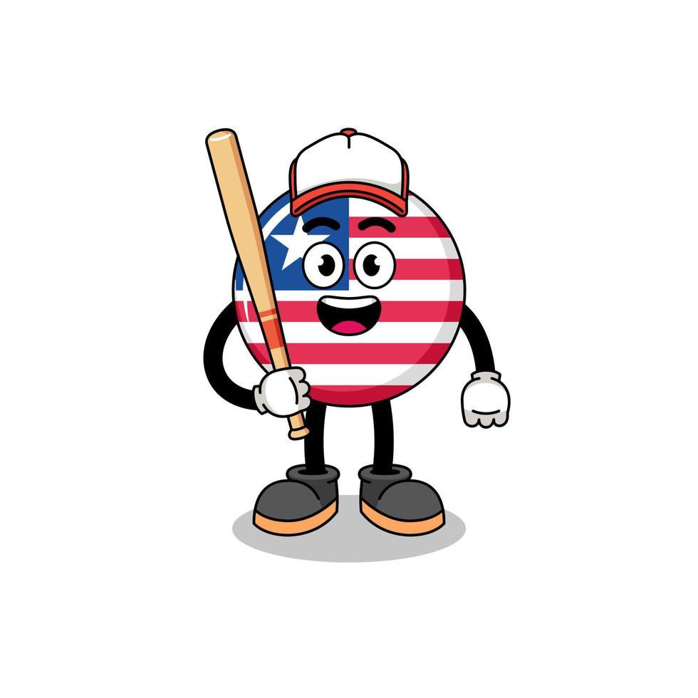 caricatura de la mascota de la bandera de liberia como jugador de béisbol vector