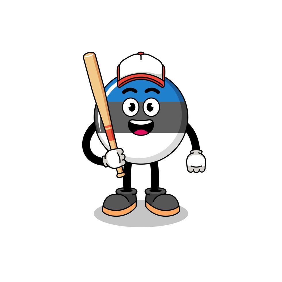 caricatura de la mascota de la bandera de estonia como jugador de béisbol vector