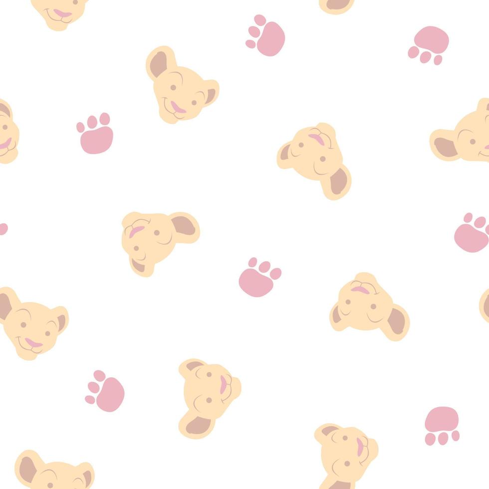 Lion cub and paws seamless repeat pattern kids vector