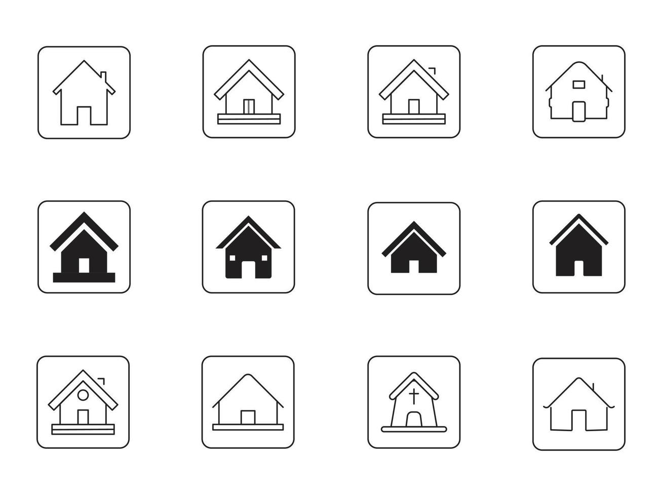 conjunto de iconos de casa, icono de casa, ilustración de arte de línea de vector de casa, vector de cabaña agradable
