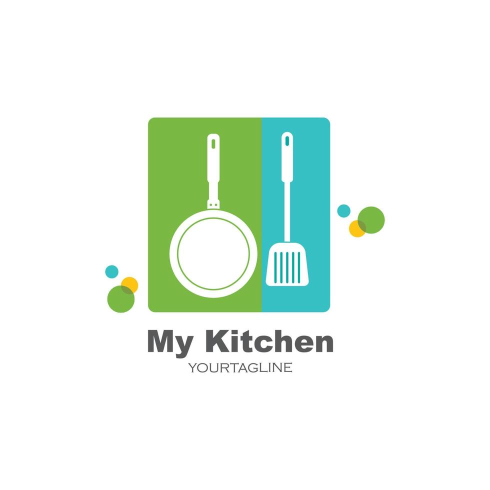 spatula and pan logo icon of cooking and kithen vector