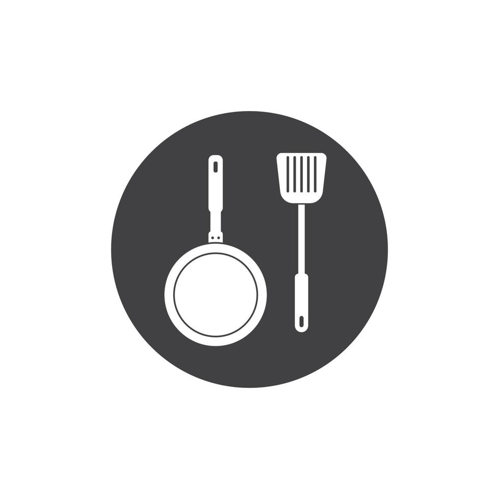 spatula and pan logo icon of cooking and kithen vector