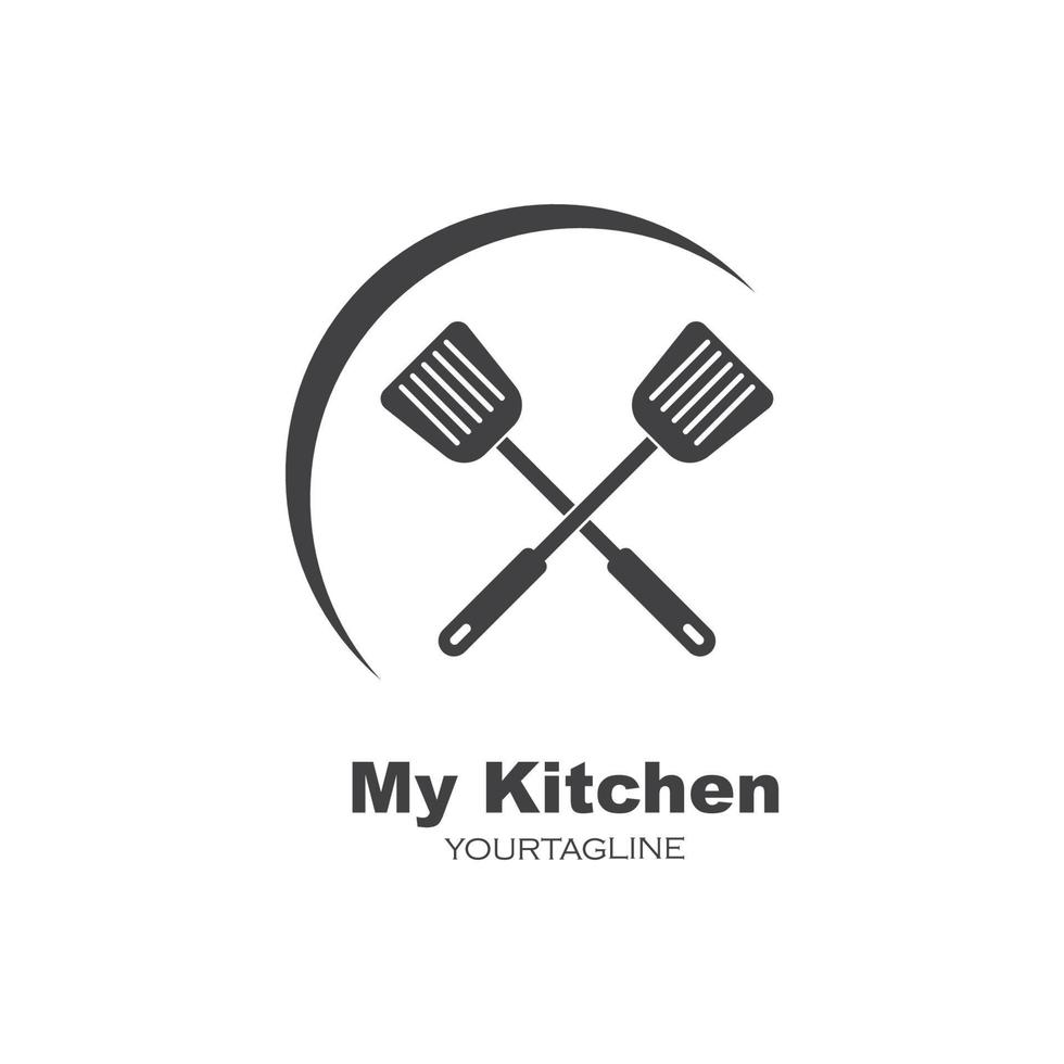 icono del logotipo de espátula de cocina y kithen vector