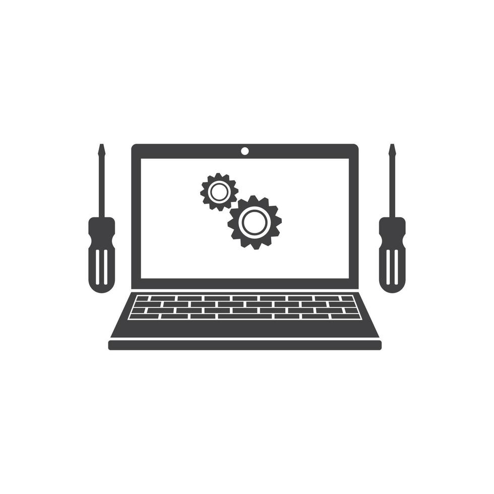 Ilustración de vector de icono de logotipo de servicio y reparación de computadoras