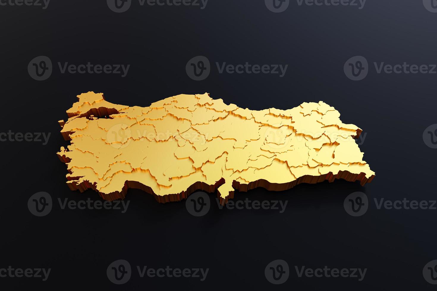 3d Golden Turkey Map on black background photo