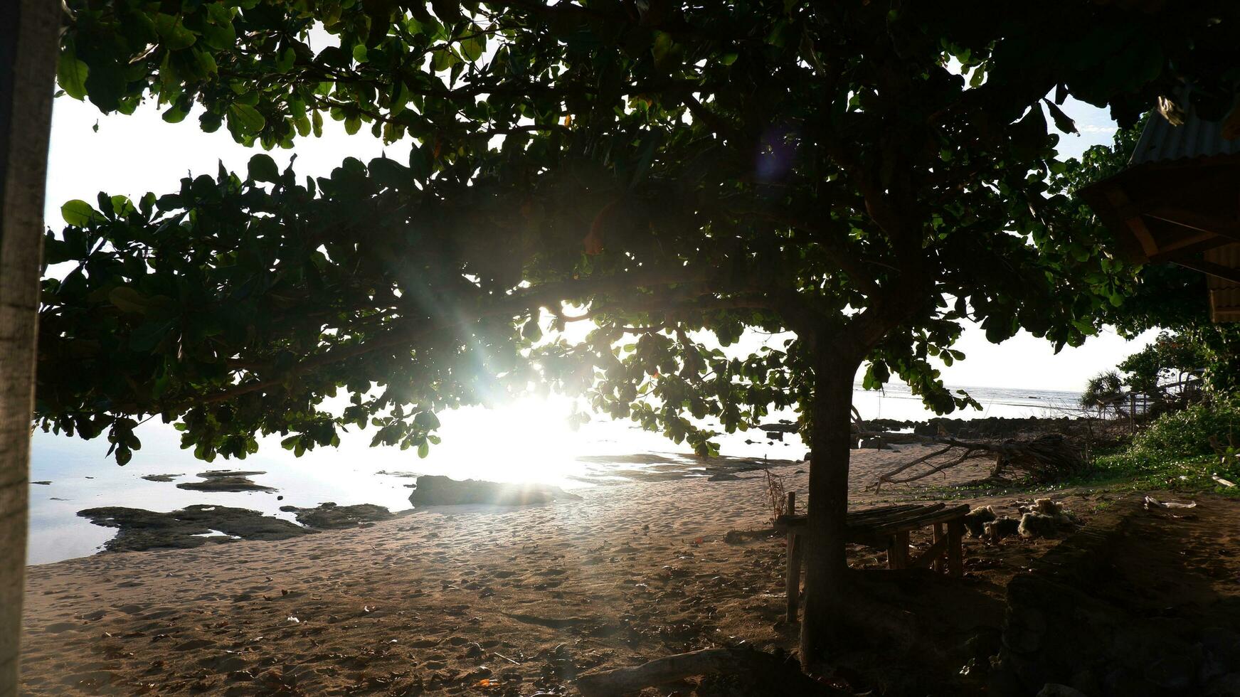 Sunset on the beach. Paradise beach. Tropical paradise, white sand, beach,  and clear water. Landscape with sea sunset on beach. photo