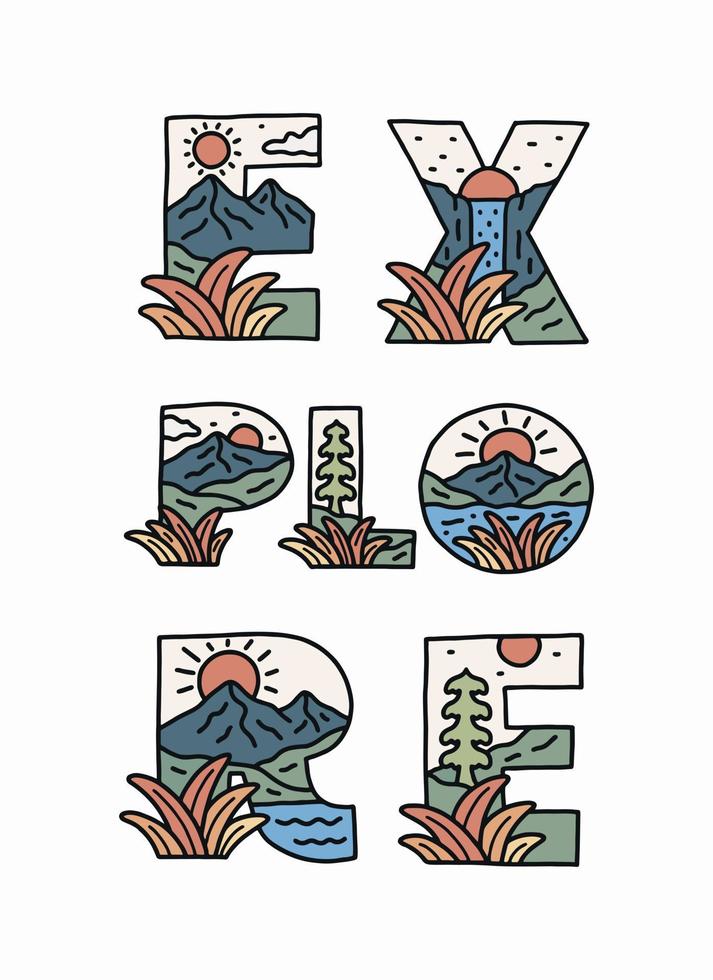 Explore letter vector with nature outdoor design inside
